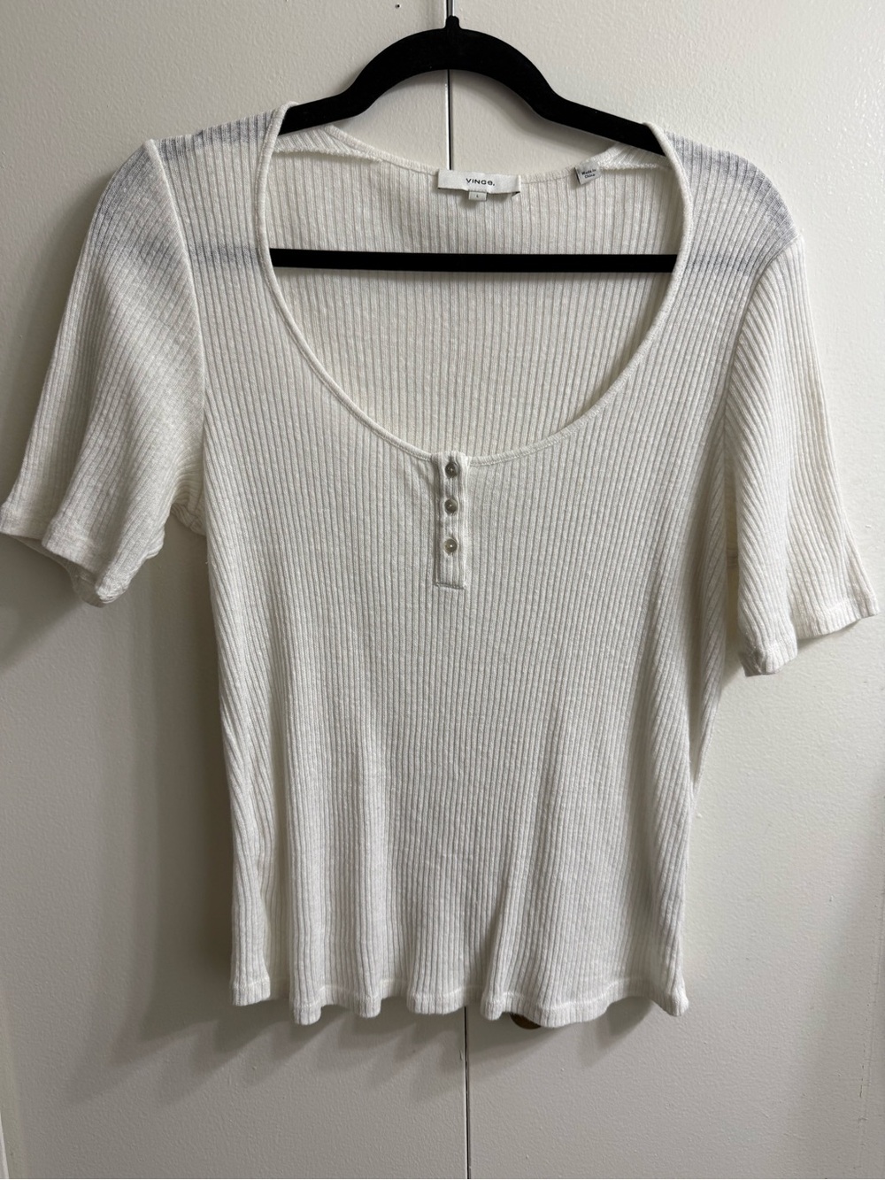 Vince White Linen Blend Ribbed Henley Top Size L